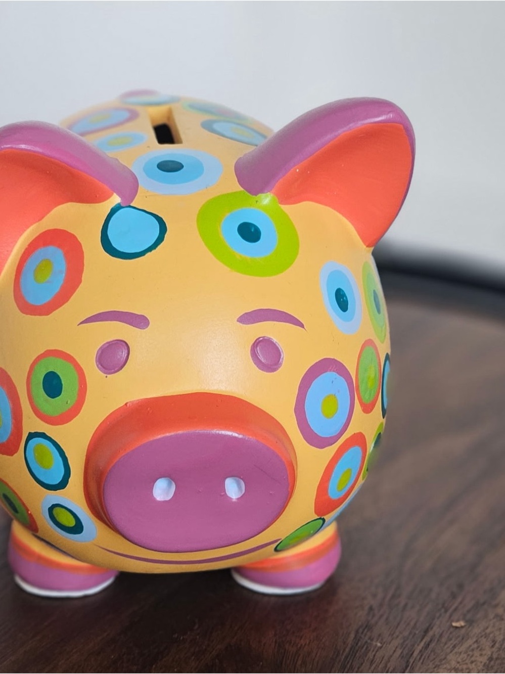Colorful Polka Dot Piggy Bank - Pink & Yellow